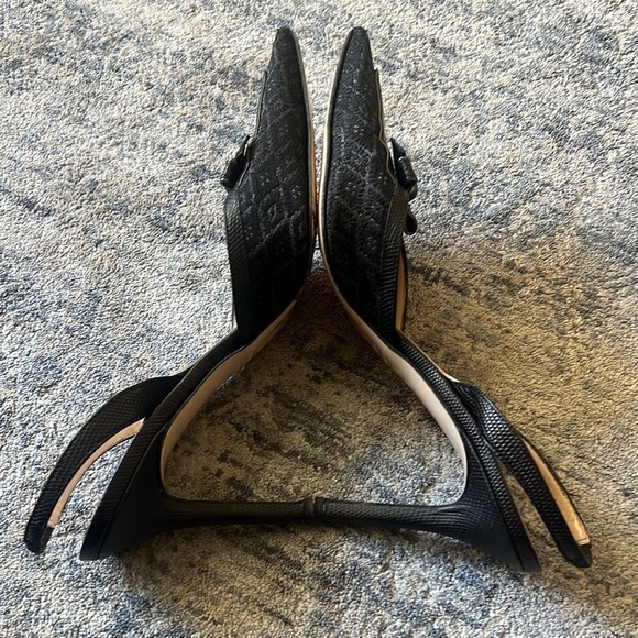 Isaac Made in Italy 8.5 Black Leather & Textile Sling Back Pointed Pumps - Picture 9 of 9